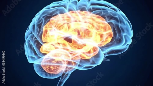 Detailed 3d rendering of a human brain with glowing neural connections
