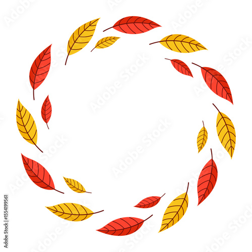 Minimalist Wreath with Red and Yellow Autumn Leaves