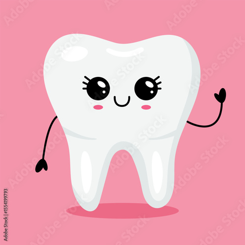 Cute Kawaii Tooth Character with Big Eyes