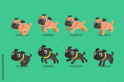 Vector cartoon character pug dog running step