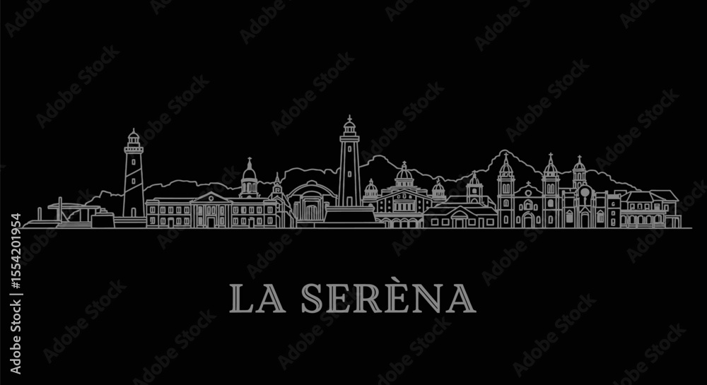Fototapeta premium La Serena Skyline Chile with City, and Outline Black.