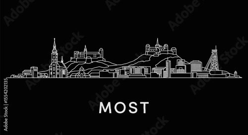 Most City Skyline Czech Republic Landmark Outline.