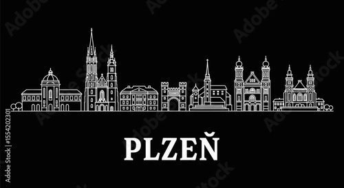 Plzen Cityscape Silhouette with Czech Republic.