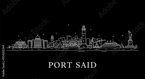Port Said with Egypt Skyline vector icon.