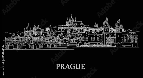 Prague Skyline Vector Czech Republic.