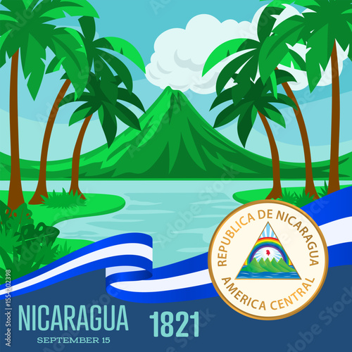 Banner that celebrates the independence of Nicaragua, 1821.
