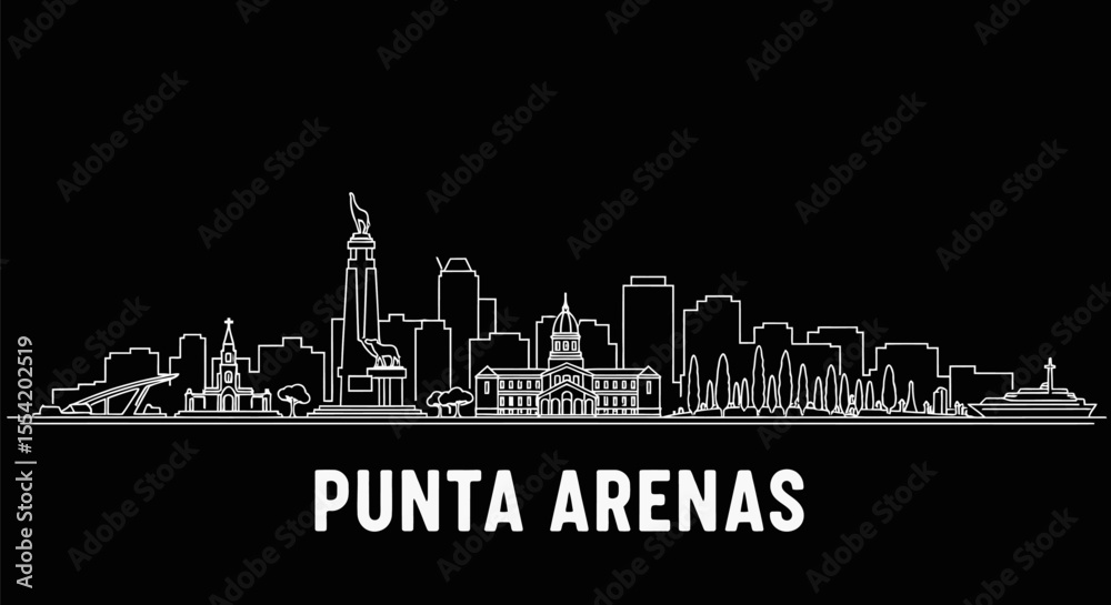 Fototapeta premium Punta Arenas skyline outline with Chile city vector.