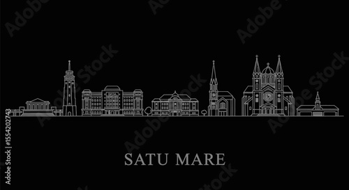 Satu Mare skyline outline with Romania, and Vector.