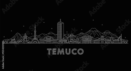 Temuco with Chile City Skyline Outline Landmark.