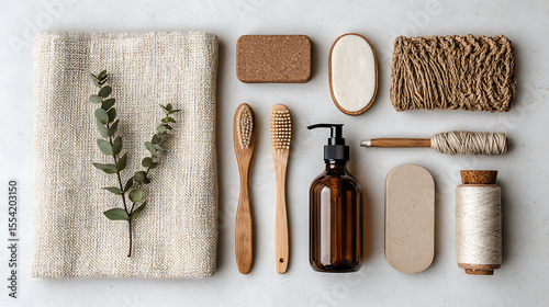 Natural Wellness Items Arranged Aesthetically on a Light Surface for Sustainable Living