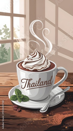 A cup of hot chocolate with marshmallows on a table