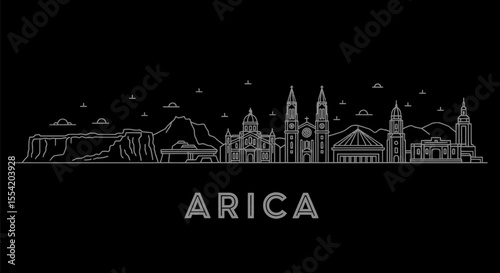 Arica Chile Skyline Minimal Black and White Vector.