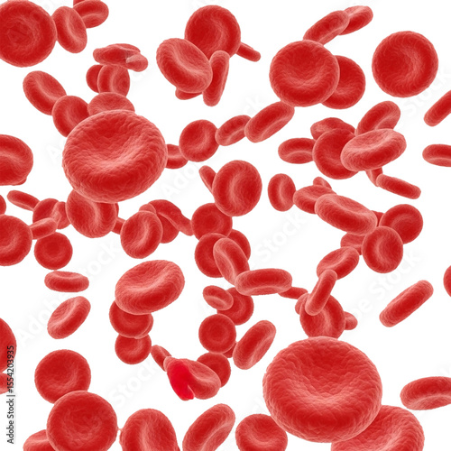 Red blood cells, numerous, varying in size and slightly overlapping