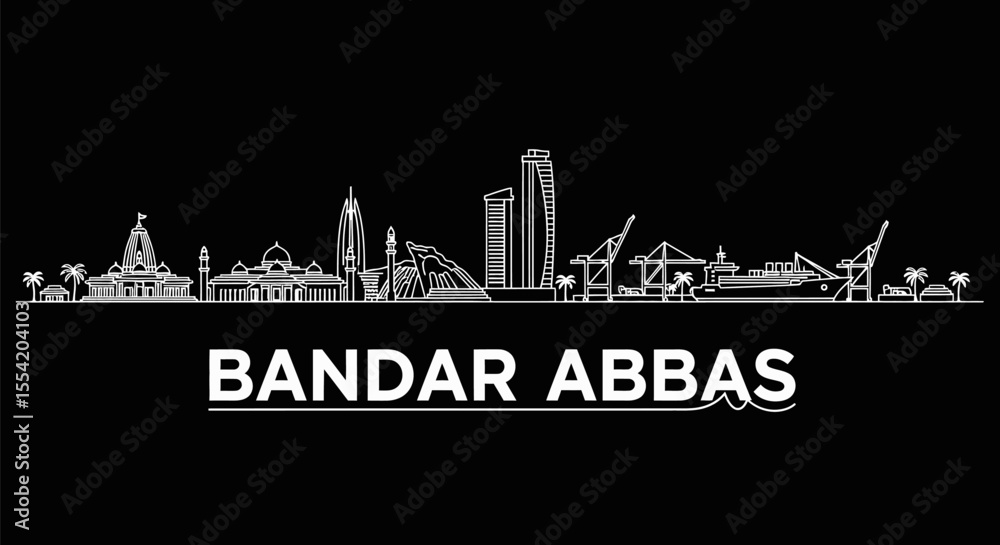 Fototapeta premium Bandar Abbas Iran Skyline White Outline.