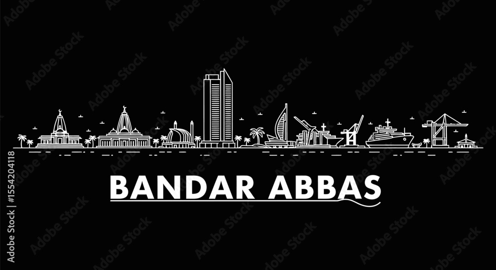 Obraz premium Bandar Abbas Skyline Vector with Iran City Silhouette.