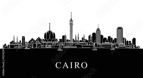 Cairo Skyline with Egypt Black and White Vector.