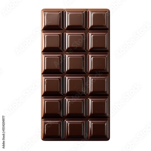 A rich dark chocolate bar with a segmented surface isolated on transparent background