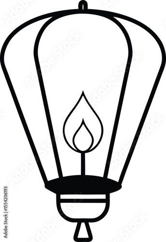Clean Line Vector of Soft-Shaped Sky Lantern with Flame