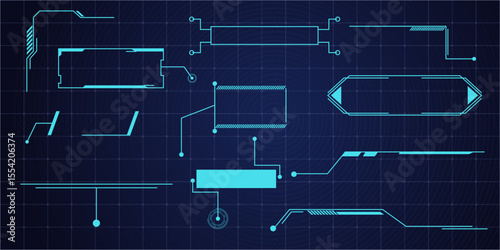 Callout title box frame hud template. Text block, border tech ui element. Game menu, banner line minimal modern futuristic. Interface with space for text.