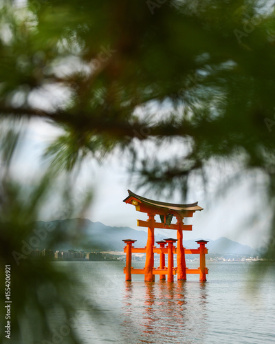 Itsukushima Shrine Floating Torii Gate at High Tide on Miyajima Island, Japan