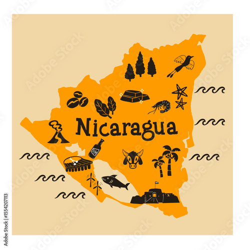 Map of Nicaragua, its culture and its traditions. Central America.