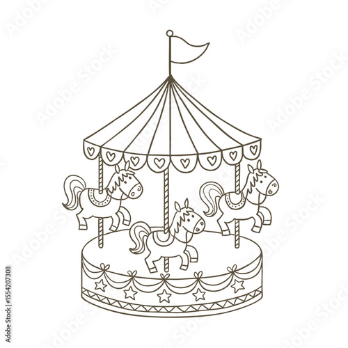 Horse merry-go round carnival carousel isolated card.
