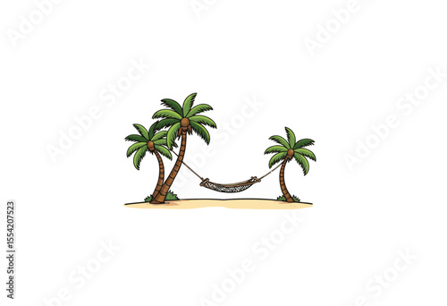 Hammock between two palm trees on a tropical beach  