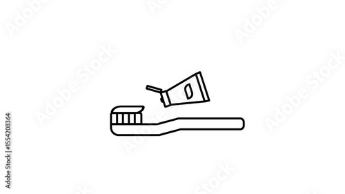 Toothbrush and Toothpaste Line Icon Animation – Dental Hygiene Routine Symbol for Clean Teeth, Oral Care, Bathroom