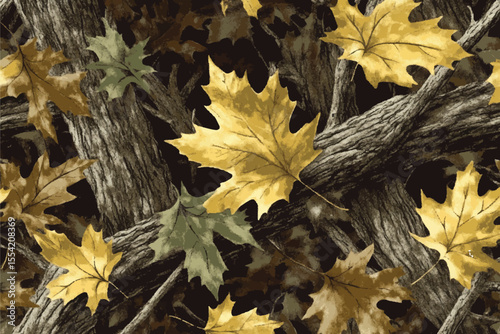 Woodland hunting camouflage seamless pattern with tree bark. Camouflage pattern background for hunting.