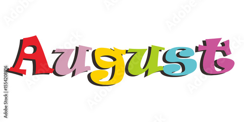 Colorful August Month Name Graphic Illustration with Whimsical Lettering