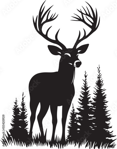 deer in the forest, deer, animal, reindeer, vector, silhouette, nature, illustration, wild, mammal, antler, wildlife, stag, goat, cartoon, hunting, winter, forest, buck, horn, elk, horns, design, draw