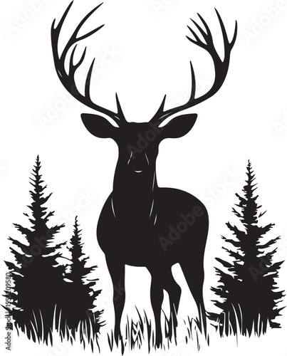 deer in the forest, deer, animal, reindeer, vector, silhouette, nature, illustration, wild, mammal, antler, wildlife, stag, goat, cartoon, hunting, winter, forest, buck, horn, elk, horns, design, draw