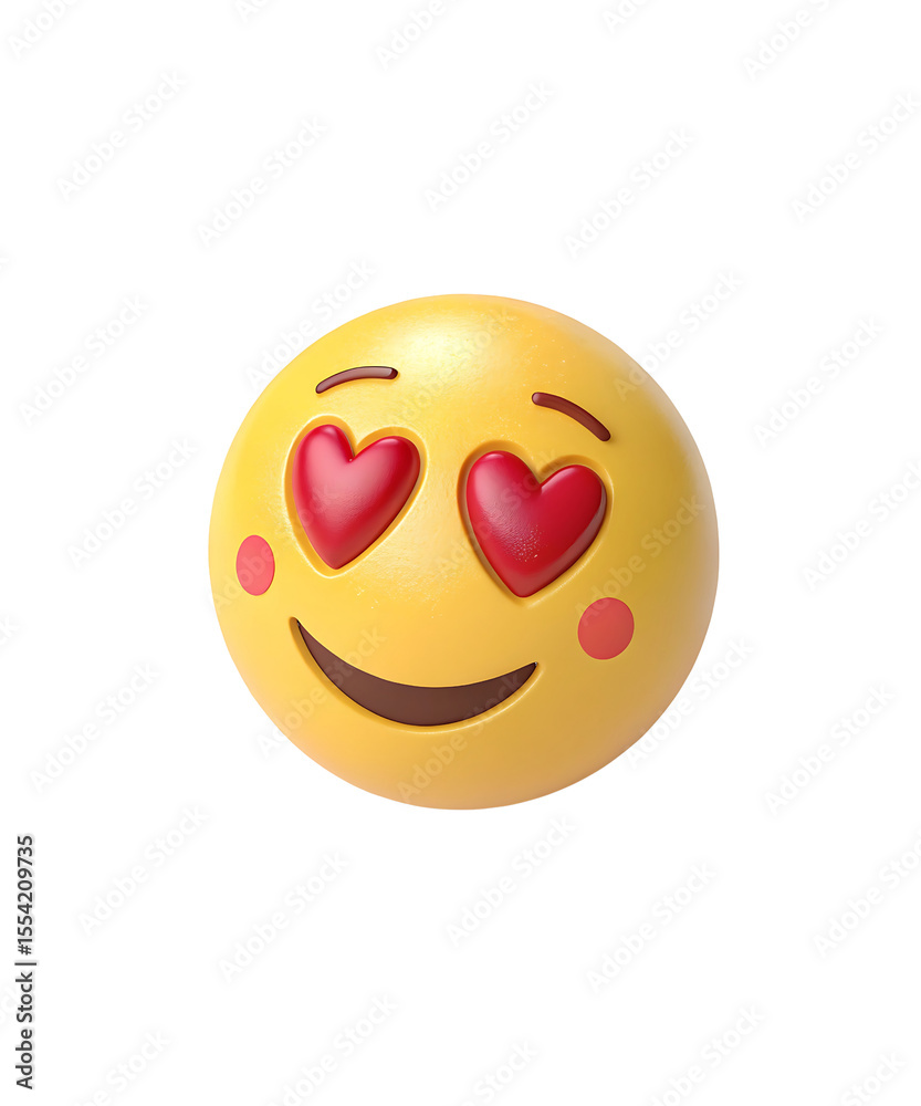 Fototapeta premium Yellow Emoji Face Red Hearts Eyes isolated on a transparent background