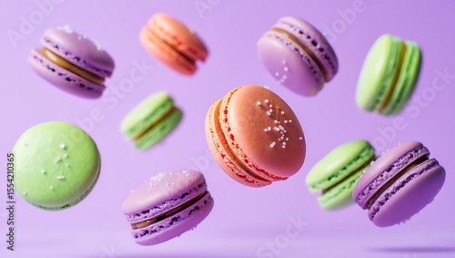 Wallpaper Mural Pastel macarons floating against purple background Torontodigital.ca