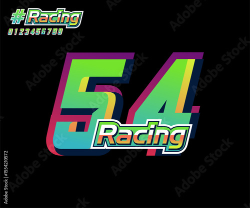 racing numbers with 3d effect, racing numbers no 54
