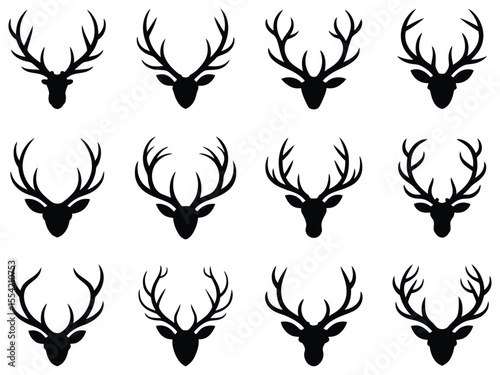 Elegant Deer Antler Silhouettes  A Collection of Vector Illustrations