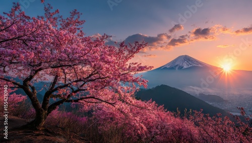 Wallpaper Mural Cherry blossoms and Mt. Fuji sunrise Torontodigital.ca