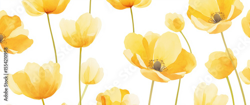 On a light background, multiple yellow flowers bloom, fresh and bright, creating a natural floral atmosphere.