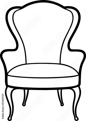Elegant Wingback Chair Illustration Black and White Vintage Style Furniture Drawing Sophisticated Seating Design for Home Decor Projects and Artistic Creations