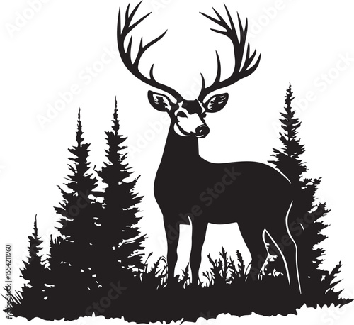 deer in the forest, deer, animal, reindeer, vector, silhouette, nature, illustration, wild, mammal, antler, wildlife, stag, goat, cartoon, hunting, winter, forest, buck, horn, elk, horns, design, draw