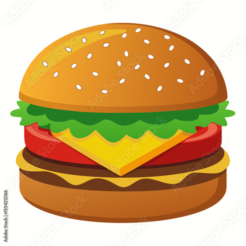 Delicious Cartoon Hamburger with Fresh Ingredients Isolated on White Background Perfect for Menu Illustrations Fast Food Designs and Children s Books with a Fun Appetizing