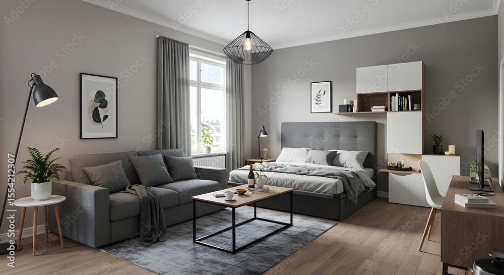 Fototapeta premium Modern minimalist studio apartment