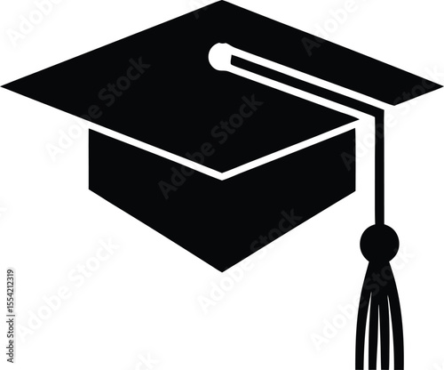Black graduation cap with diploma icon representing academic success and educational achievement