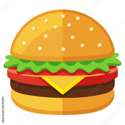 Delicious Cartoon Hamburger with Fresh Ingredients Including a Beef Patty Tomato Cheese and Lettuce Served on a Sesame Seed Bun Isolated on a White Background