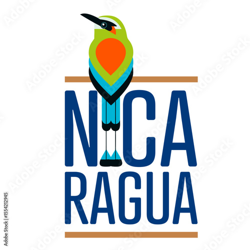 Bird Turquoise-browed Motmot Eumomota superciliosa. National bird from Nicaragua.