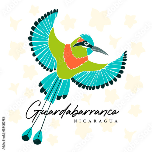 Bird Turquoise-browed Motmot Eumomota superciliosa. National bird from Nicaragua.