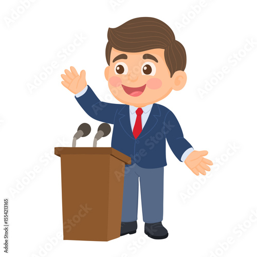 Confident man behind podium during stage speech.