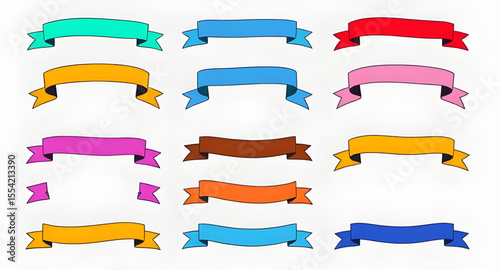 Set of ribbons, Ribbon collection, Decorative ribbons, Banner ribbons, Vector ribbon set, Award ribbons, Flat ribbon icons, Colorful ribbons, Curved ribbon set, Vintage ribbons, Folded ribbons, Label 