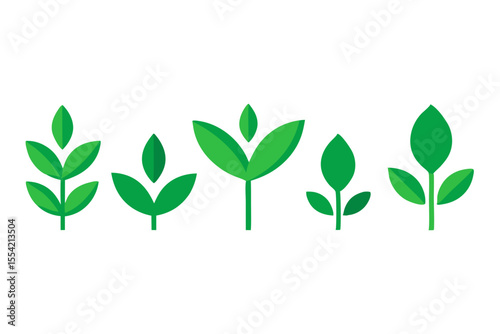 Five stylized green plant sprouts growing on a black background