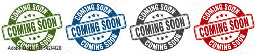 coming soon stamp. coming soon round stamp set isolated on white background